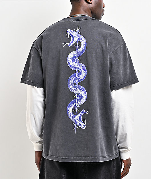 Vitriol Serpents Reign Black Wash & White 2fer Long Sleeve T-Shirt