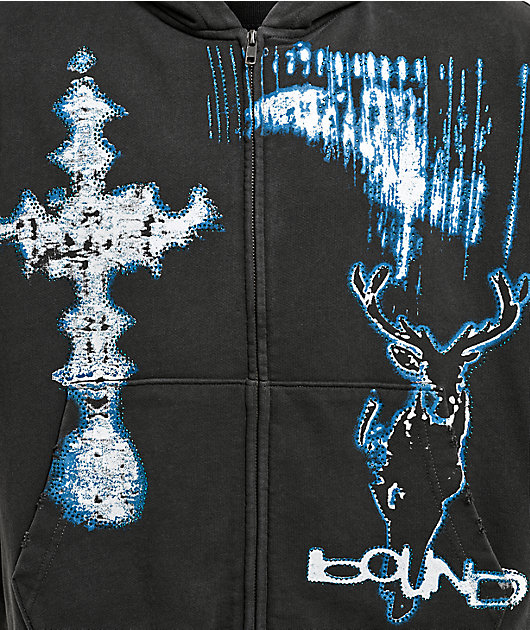 Vitriol Shadowlands Black Wash Crop Zip Hoodie