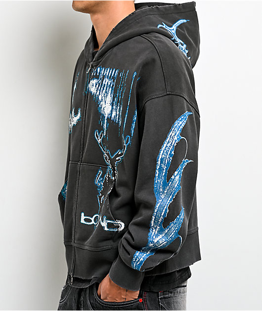 Vitriol Shadowlands Black Wash Crop Zip Hoodie