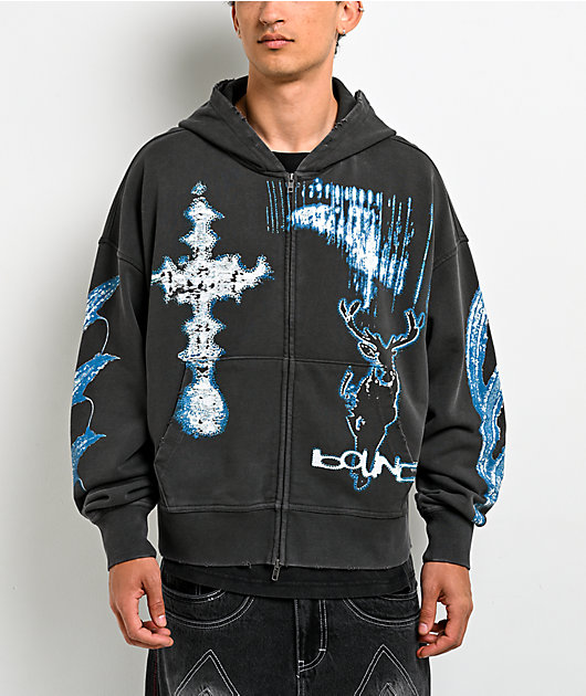 Vitriol Shadowlands Black Wash Crop Zip Hoodie