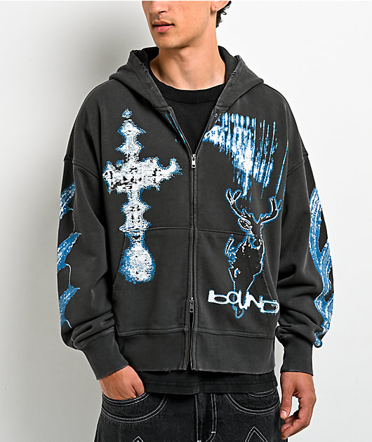 Vitriol Shadowlands Black Wash Crop Zip Hoodie