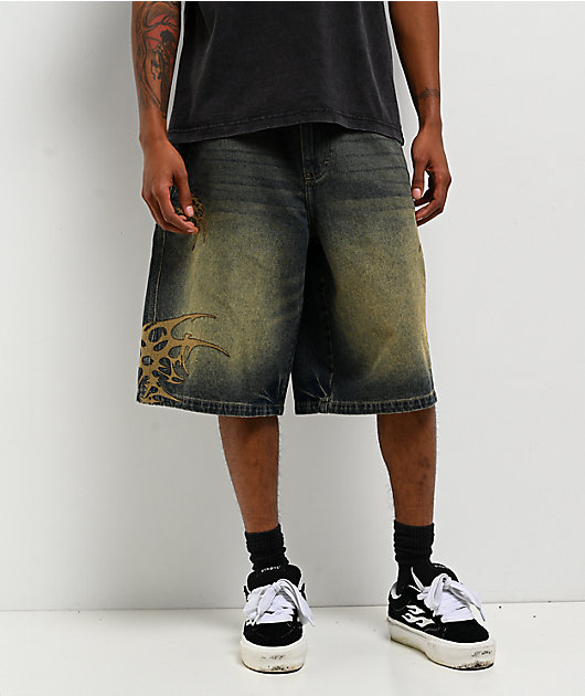 Vitriol Siphon Blue Wash Ultra Wide Denim Shorts