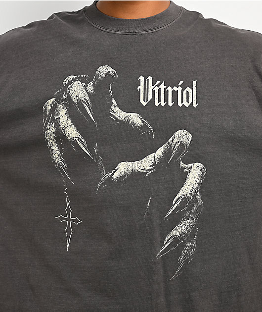 Vitriol Stake To The Heart Grey Wash Boxy Crop T-Shirt