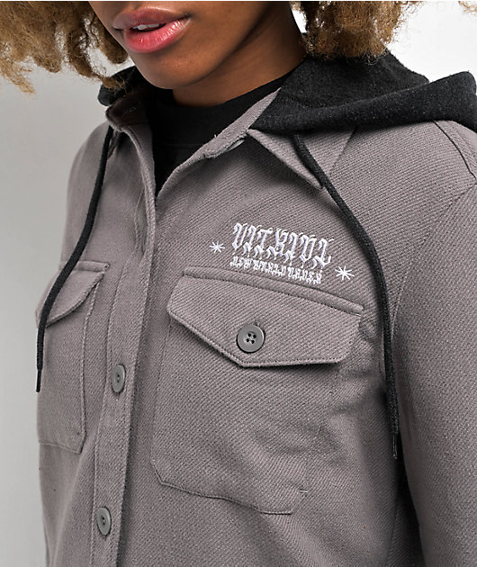 Vitriol Sterling Grey Hooded Woven Long Sleeve Shirt