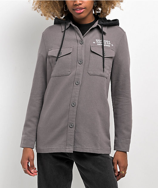 Vitriol Sterling Grey Hooded Woven Long Sleeve Shirt