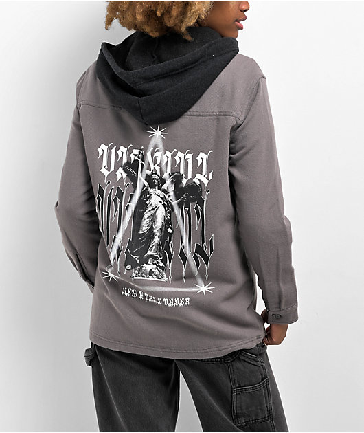 Vitriol Sterling Grey Hooded Woven Long Sleeve Shirt