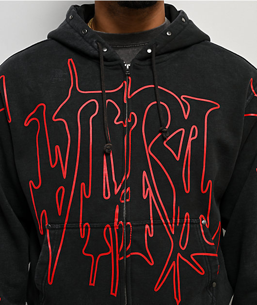Vitriol Stud Black Wash Crop Zip Hoodie | Zumiez