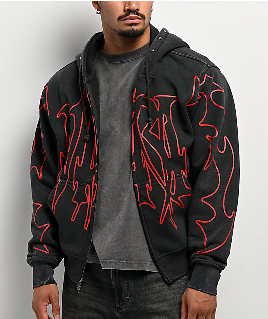 Vitriol Stud Black Wash Crop Zip Hoodie | Zumiez