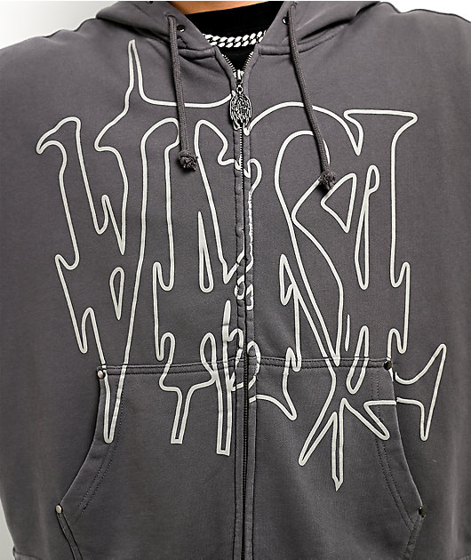 Vitriol Stud Grey Wash Boxy Zip Hoodie