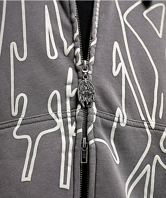 Vitriol Stud Grey Wash Boxy Zip Hoodie