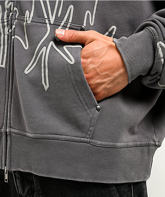 Vitriol Stud Grey Wash Boxy Zip Hoodie