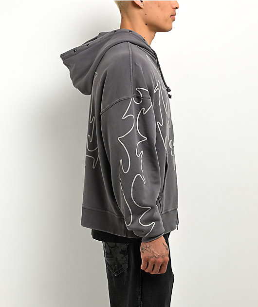 Vitriol Stud Grey Wash Boxy Zip Hoodie