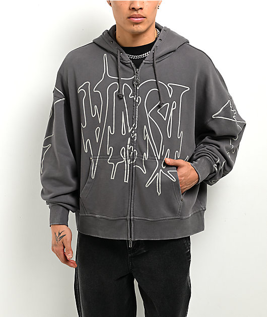 Vitriol Stud Grey Wash Boxy Zip Hoodie