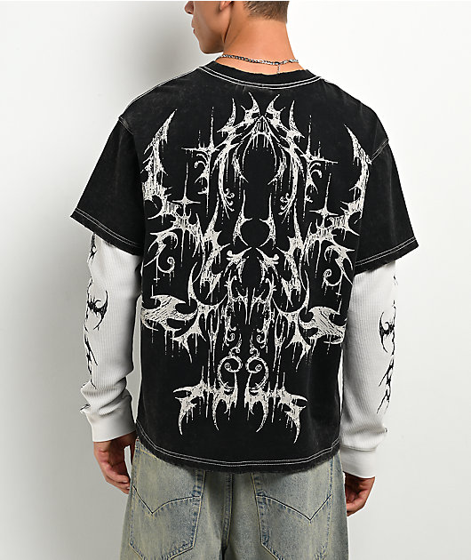 Vitriol Summoned Black Wash & White 2fer Long Sleeve T-Shirt