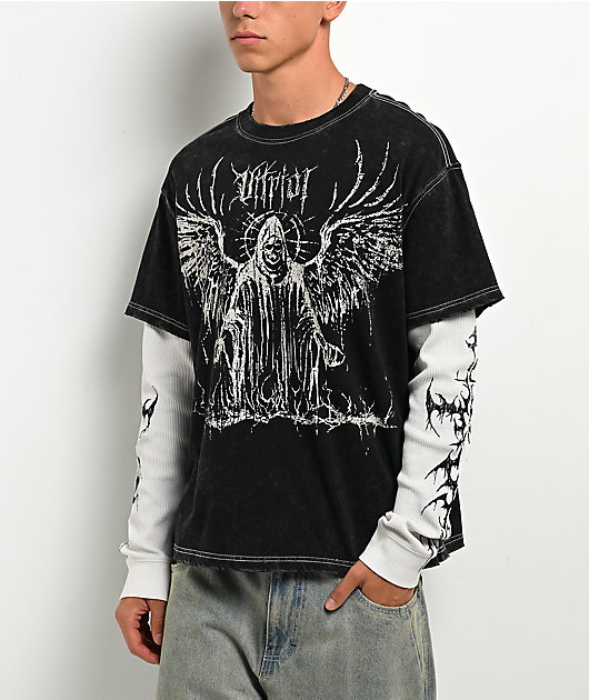 Vitriol Summoned Black Wash & White 2fer Long Sleeve T-Shirt