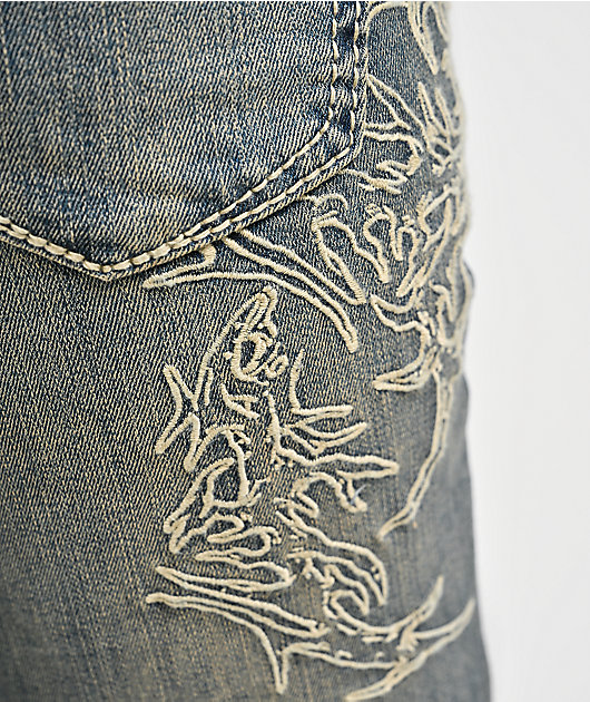 Vitriol Tabitha Wings Blue Wash Low Rise Bootcut Jeans