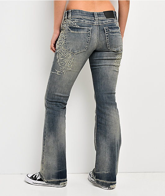 Vitriol Tabitha Wings Blue Wash Low Rise Bootcut Jeans