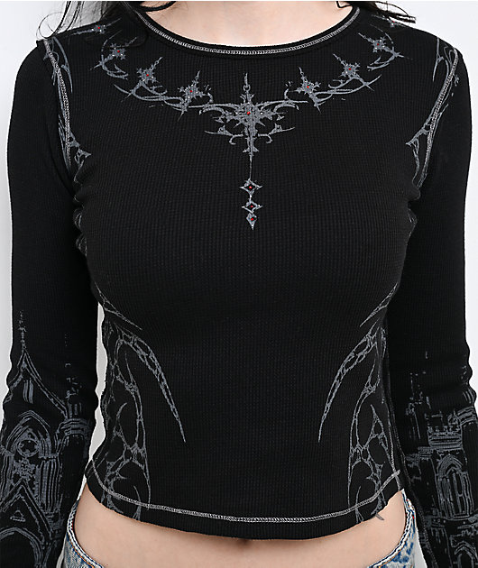 Vitriol Theo Black Thermal Long Sleeve Crop T-Shirt