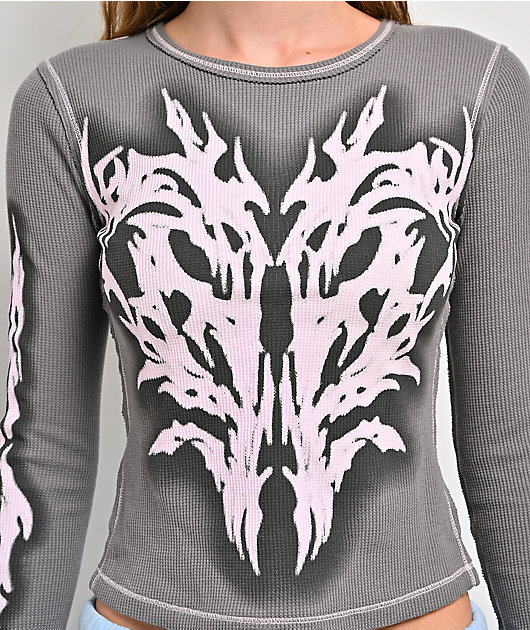 Vitriol Theo Grey Thermal Long Sleeve Crop T-Shirt