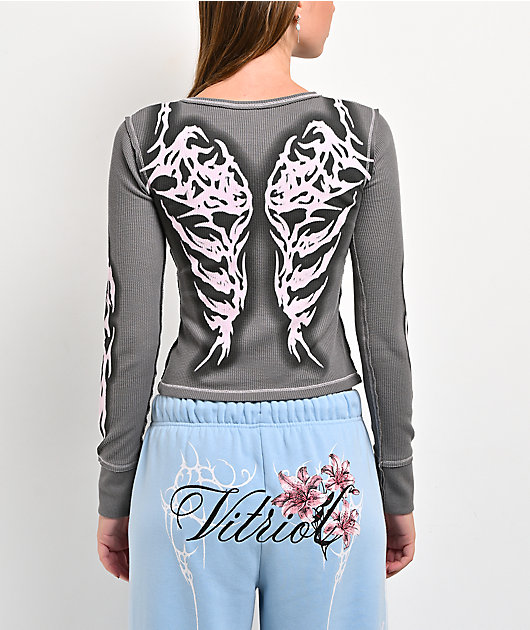 Vitriol Theo Grey Thermal Long Sleeve Crop T-Shirt