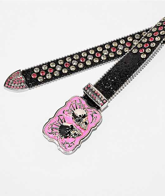Vitriol Twin Skulls Rhinestone Black Belt