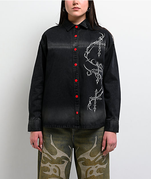 Vitriol Unravel Black Wash Woven Long Sleeve Button Up Shirt