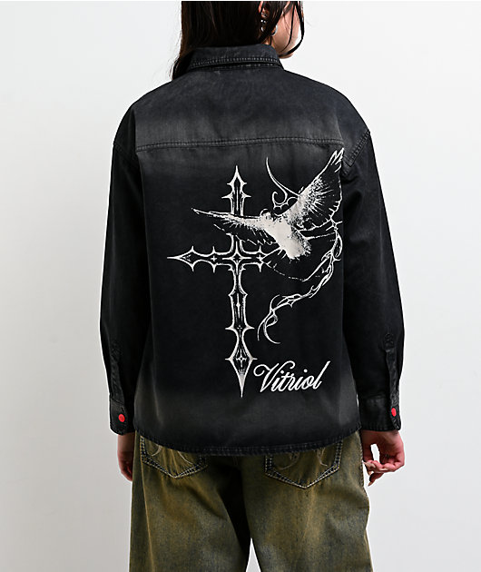 Vitriol Unravel Black Wash Woven Long Sleeve Button Up Shirt