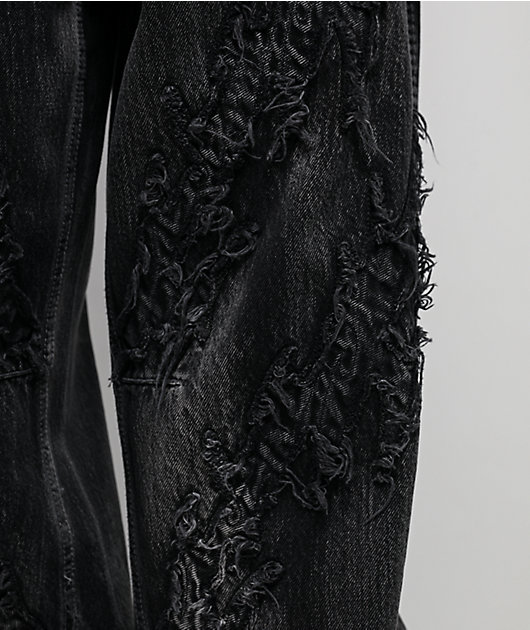 Vitriol Verona Applique Black Washed Wide Leg Jeans
