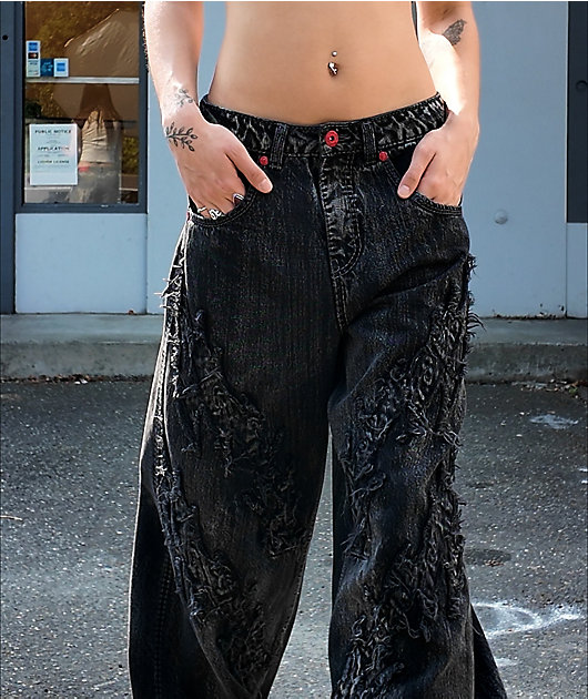 Vitriol Verona Applique Black Washed Wide Leg Jeans video