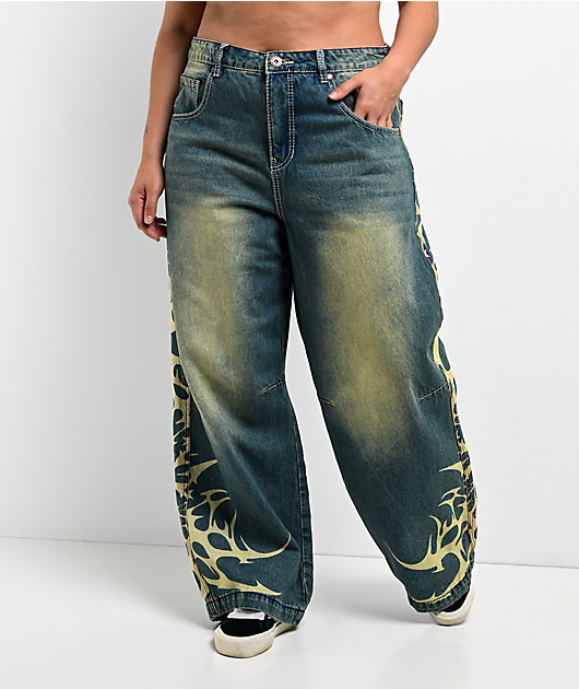 Vitriol Verona Bitten Blue Wash Wide Leg Jeans