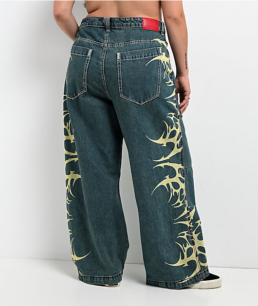 Vitriol Verona Bitten Blue Wash Wide Leg Jeans