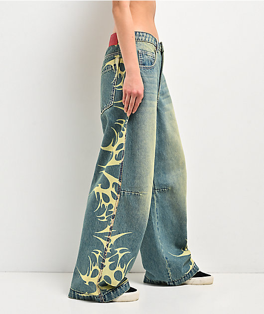 Vitriol Verona Bitten Blue Wash Wide Leg Jeans