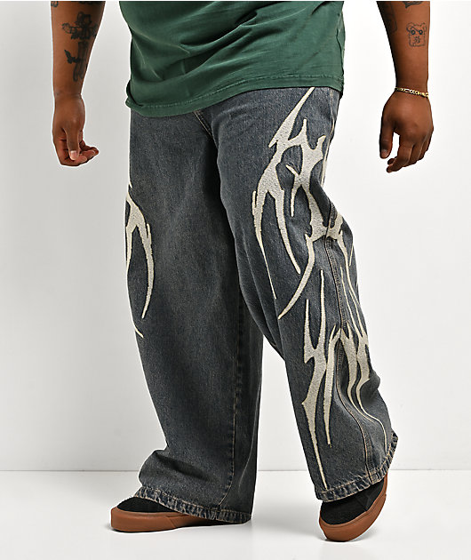 Vitriol Void Bones Blue Wash Ultra Wide Jeans