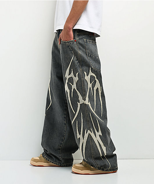 Vitriol Void Bones Blue Wash Ultra Wide Jeans