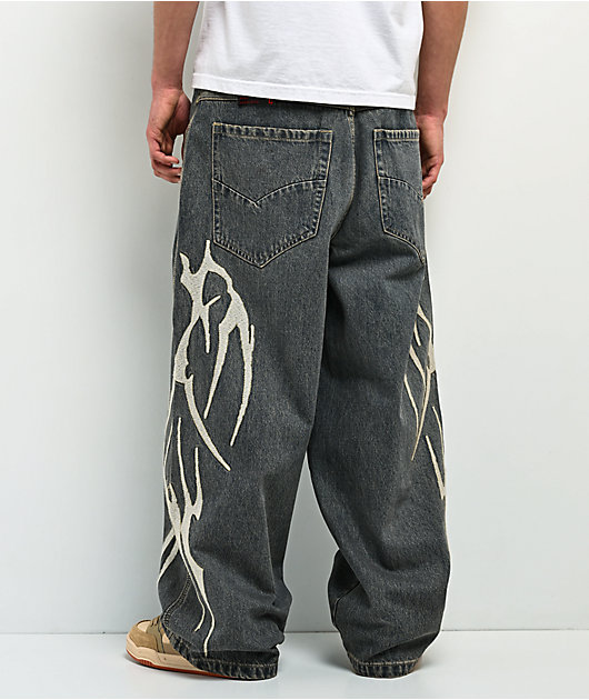Vitriol Void Bones Blue Wash Ultra Wide Jeans