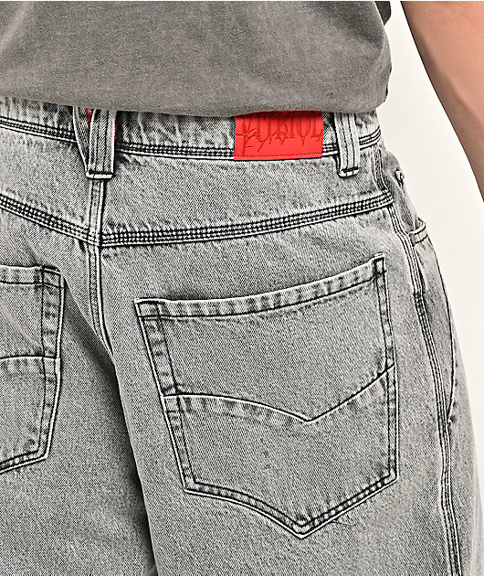Vitriol Void Cyber Skull Grey Wide Leg Jeans