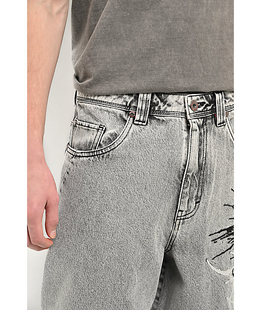 Vitriol Void Cyber Skull Grey Wide Leg Jeans