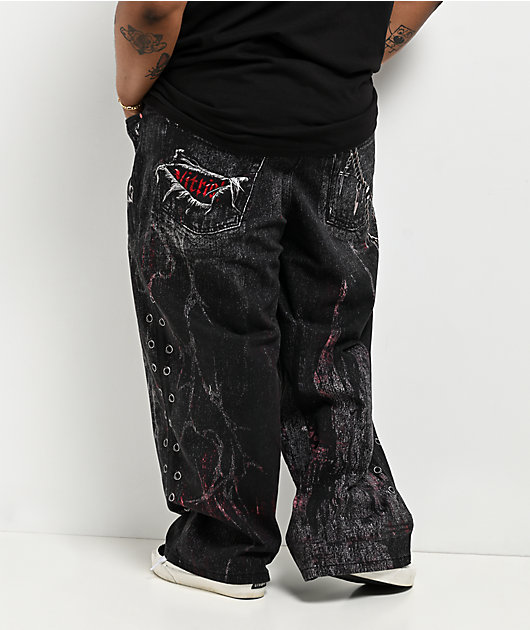 Vitriol Void Optical Printed Black Ultra Wide Jeans