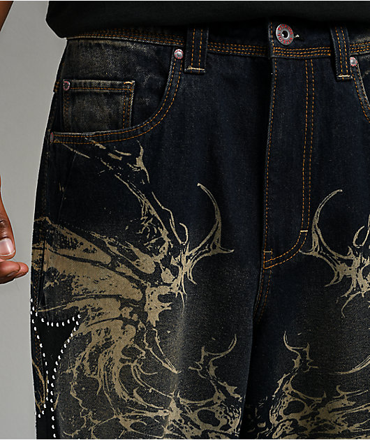 Vitriol Void Repent Dark Blue Wash Wide Leg Jeans