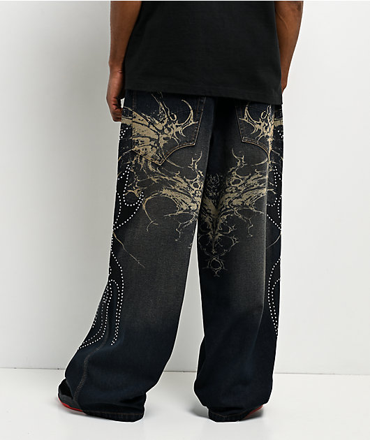 Vitriol Void Repent Dark Blue Wash Wide Leg Jeans