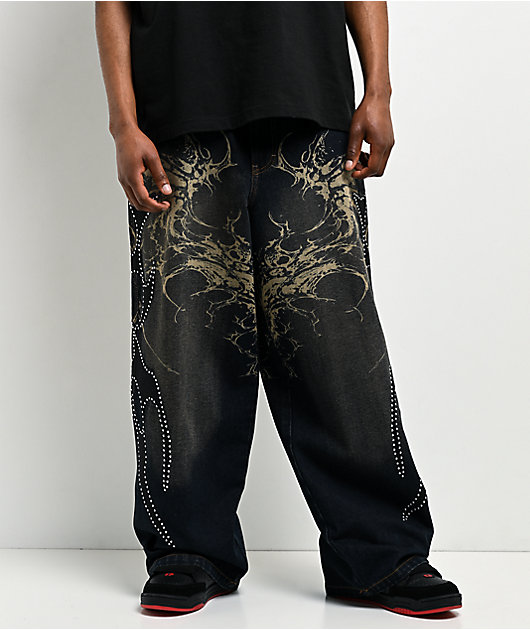 Vitriol Void Repent Dark Blue Wash Wide Leg Jeans