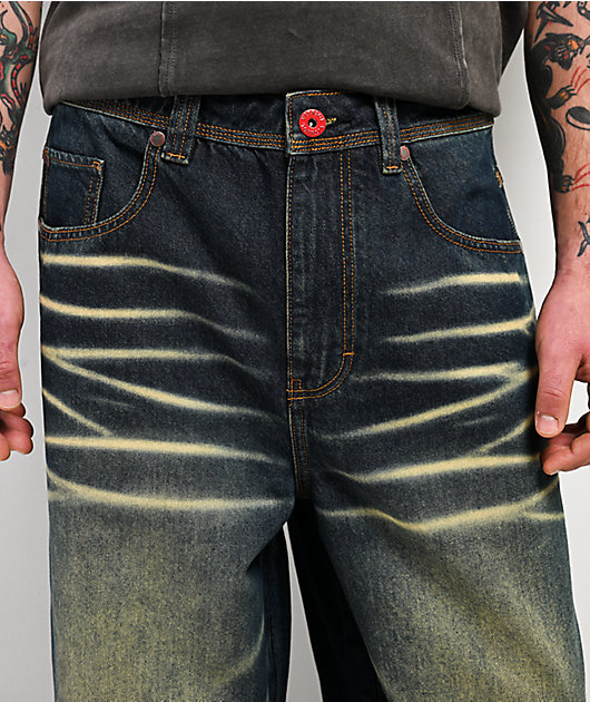 Vitriol Void Scales Green Wash Wide Leg Jeans