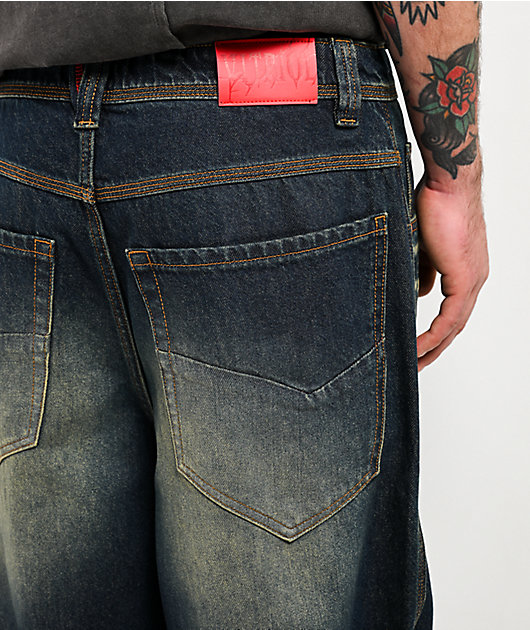 Vitriol Void Scales Green Wash Wide Leg Jeans