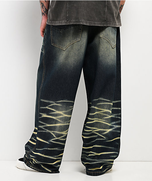 Vitriol Void Scales Green Wash Wide Leg Jeans