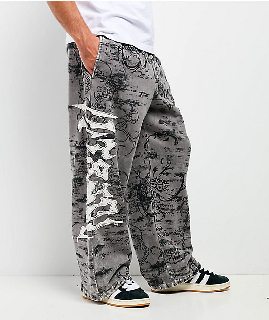 Vitriol Void Scrolls Grey Wash Wide Leg Sweatpants