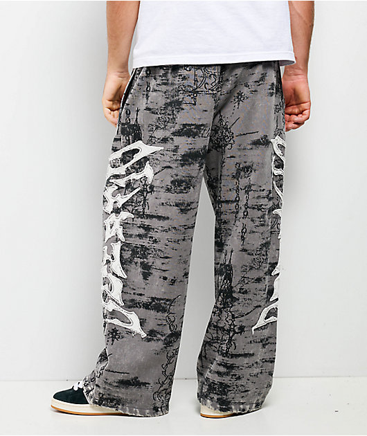 Vitriol Void Scrolls Grey Wash Wide Leg Sweatpants