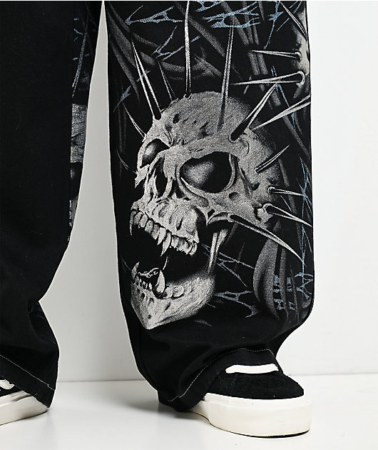 Vitriol Void Skull Black Ultra Wide Jeans