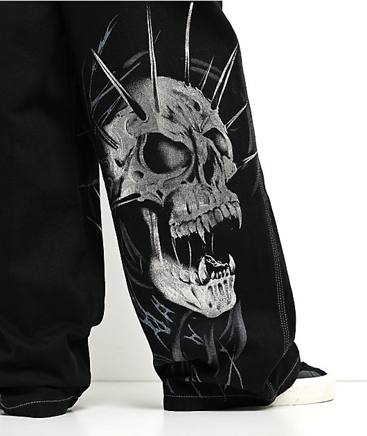 Vitriol Void Skull Black Ultra Wide Jeans