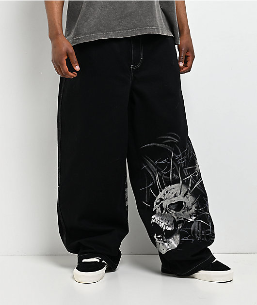 Vitriol Void Skull Black Ultra Wide Jeans