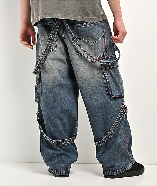 Vitriol Void Strappy Blue Wash Wide Leg Jeans